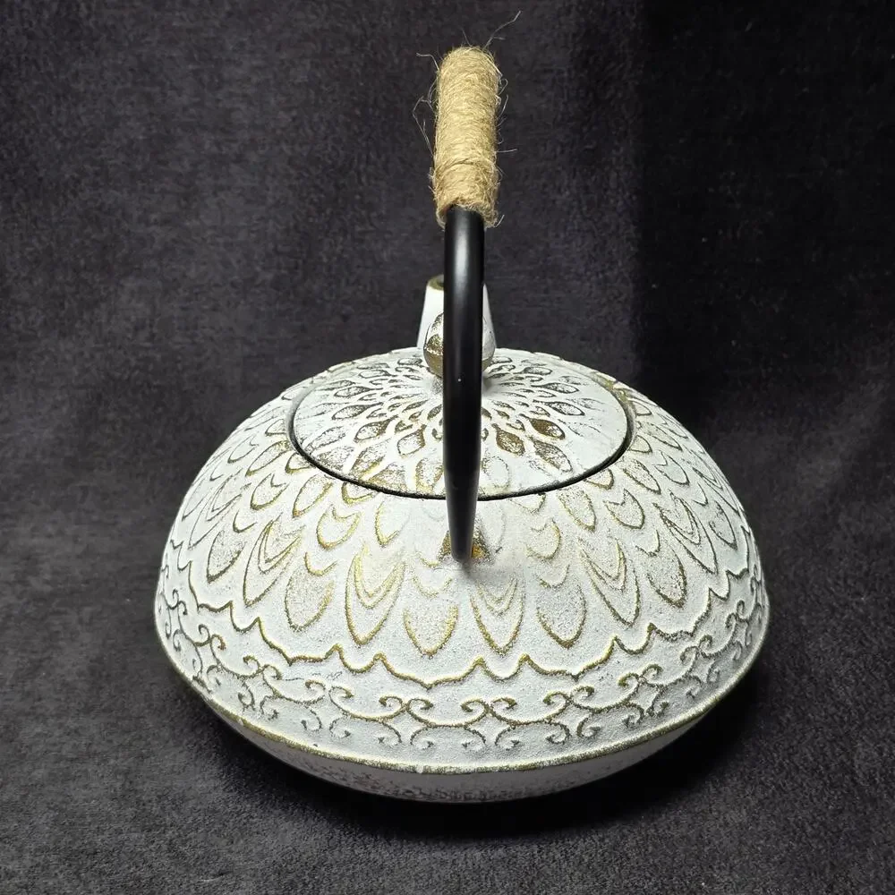 Vintage Colored Cast Iron Teapot Wicker Handle & Removable Infuser Tea Kettle